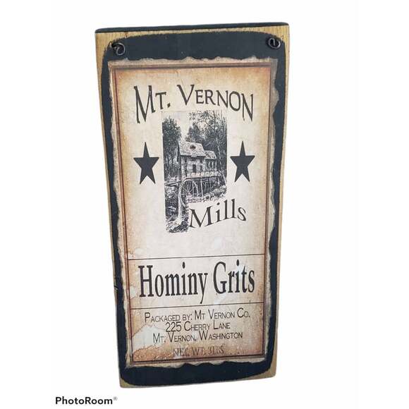Mt Vernon Mills Hominy Grits Wooden Sign Kitchen Home Decor - Picture 1 of 4